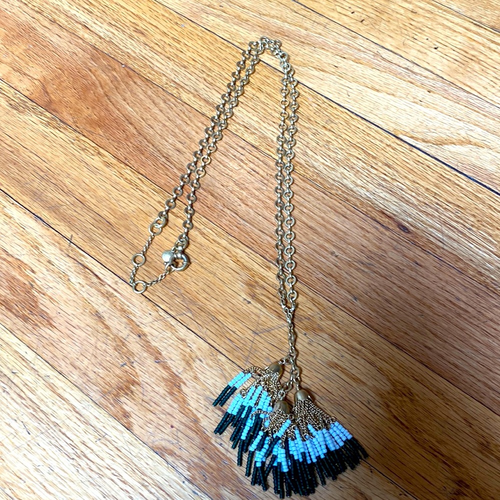 Jcrew green and white bead tassel long necklace